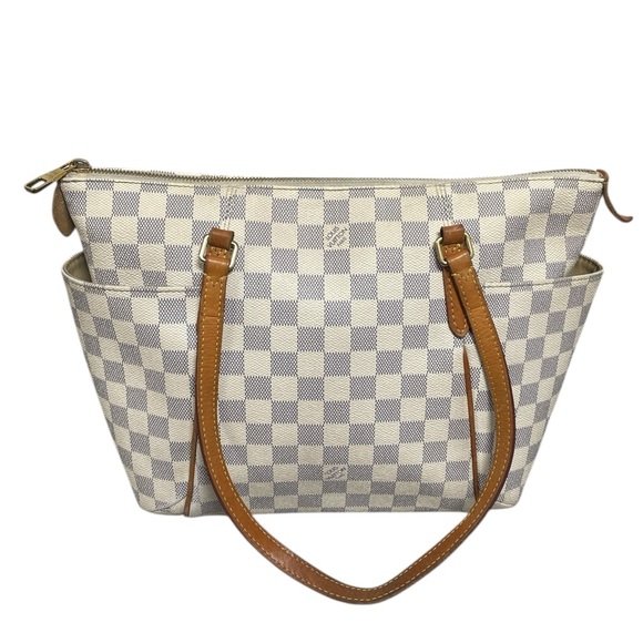 Louis Vuitton Handbags - Louis Vuitton Purse Damier Azur Totally PM Tote Bag Tan Leather Straps Canvas
